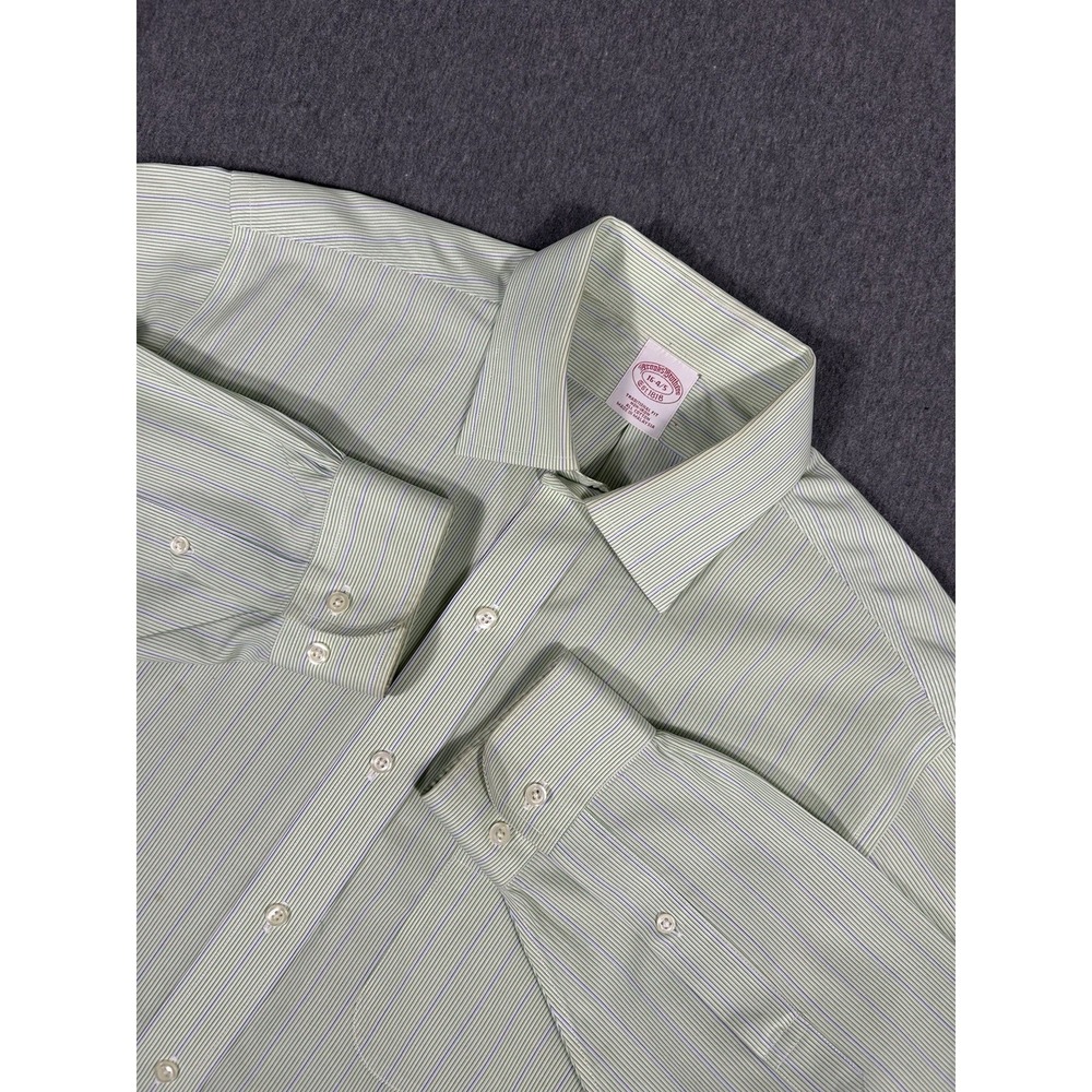 Brooks Brothers Non-Iron Traditional Fit Green Blue Striped Mens Dress‎ Shirt 16